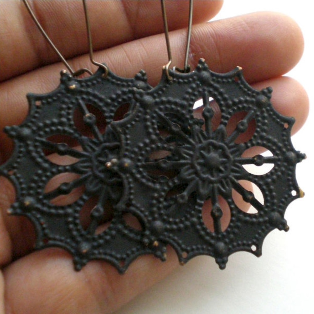 Black Hand Painted Gypsy Star Bohemian Earrings